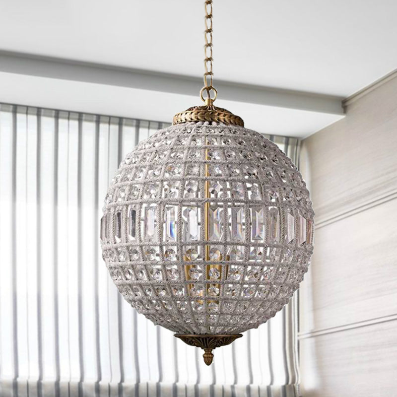 Brass Globe Shaped Chandelier Lighting Fixture Contemporary 1/3 Lights Crystal Pendant Lamp Clearhalo 'Ceiling Lights' 'Chandeliers' Lighting' options 278533