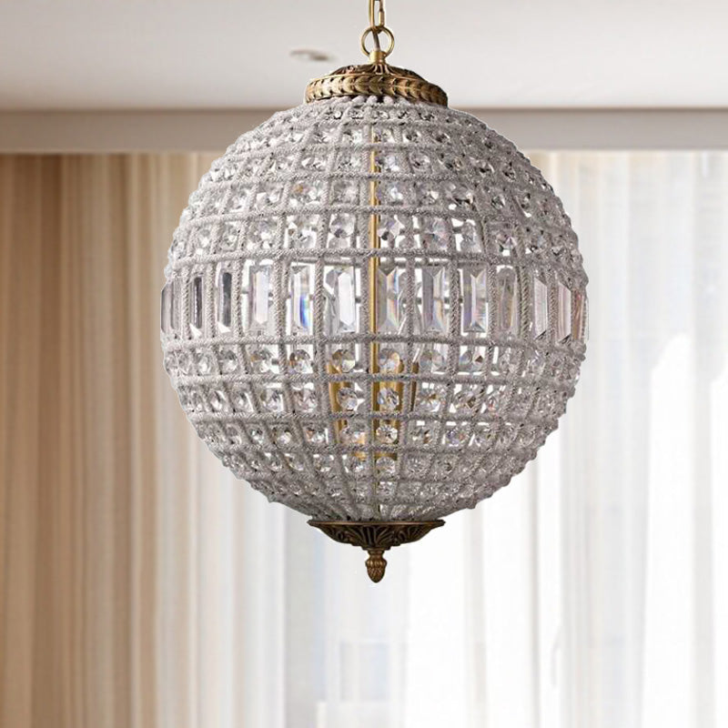 Brass Globe Shaped Chandelier Lighting Fixture Contemporary 1/3 Lights Crystal Pendant Lamp Clearhalo 'Ceiling Lights' 'Chandeliers' Lighting' options 278534