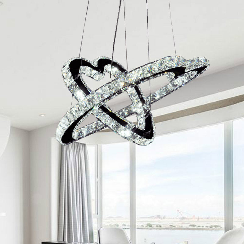 14"/16" Wide Heart Pendant Fixture Modernism K9 Crystal Stainless-Steel LED Chandelier Lamp in Warm/White Light Stainless-Steel Clearhalo 'Ceiling Lights' 'Chandeliers' 'Modern Chandeliers' 'Modern' Lighting' 278546