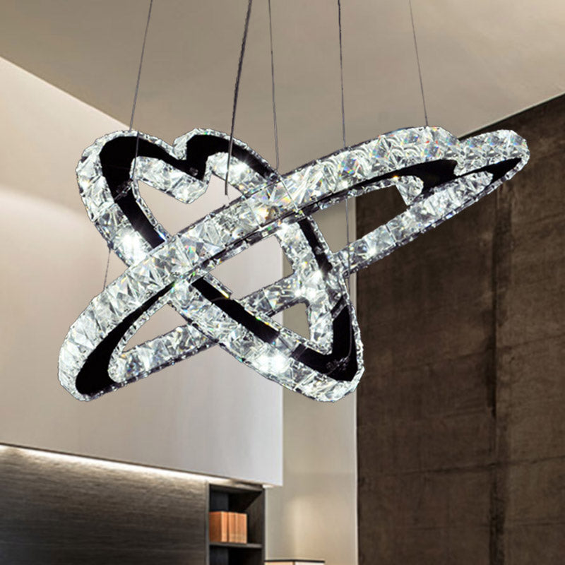 14"/16" Wide Heart Pendant Fixture Modernism K9 Crystal Stainless-Steel LED Chandelier Lamp in Warm/White Light Clearhalo 'Ceiling Lights' 'Chandeliers' 'Modern Chandeliers' 'Modern' Lighting' 278547