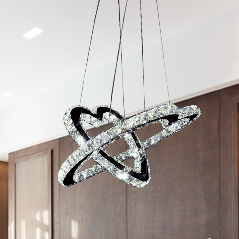 14"/16" Wide Heart Pendant Fixture Modernism K9 Crystal Stainless-Steel LED Chandelier Lamp in Warm/White Light Clearhalo 'Ceiling Lights' 'Chandeliers' 'Modern Chandeliers' 'Modern' Lighting' 278548