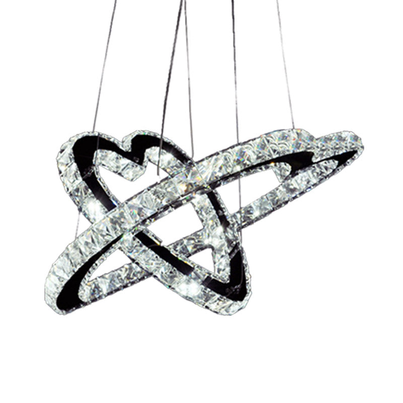 14"/16" Wide Heart Pendant Fixture Modernism K9 Crystal Stainless-Steel LED Chandelier Lamp in Warm/White Light Clearhalo 'Ceiling Lights' 'Chandeliers' 'Modern Chandeliers' 'Modern' Lighting' 278550