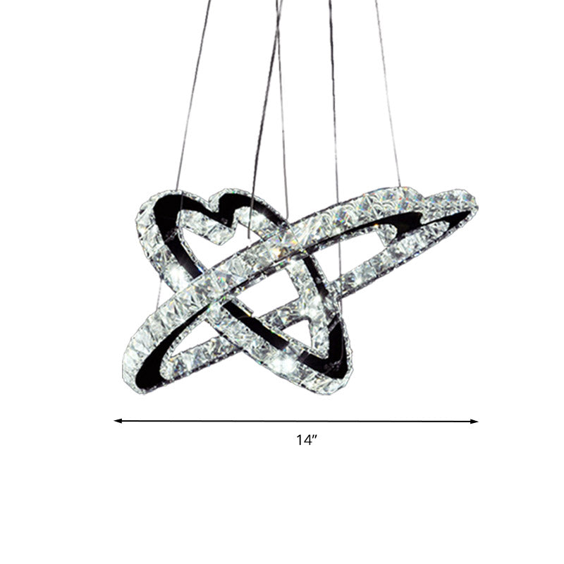 14"/16" Wide Heart Pendant Fixture Modernism K9 Crystal Stainless-Steel LED Chandelier Lamp in Warm/White Light Clearhalo 'Ceiling Lights' 'Chandeliers' 'Modern Chandeliers' 'Modern' Lighting' 278551