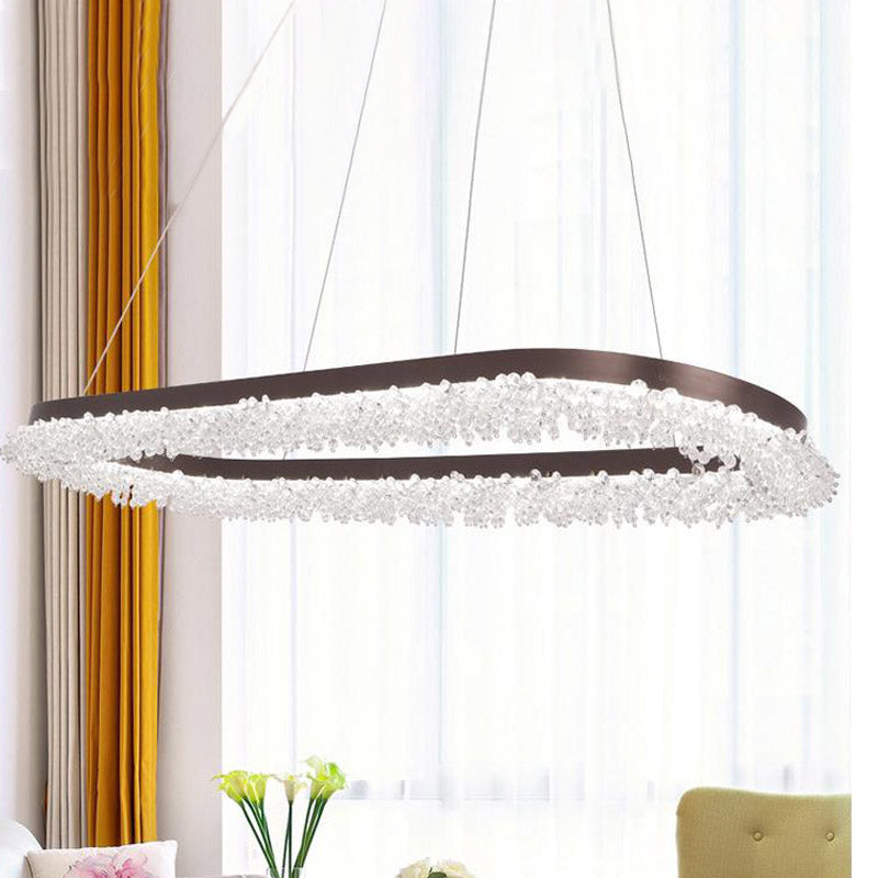 Brown Oval Suspension Lighting Contemporary Crystal Beaded LED Chandelier Light Fixture in Warm/White/Natural Light Brown White Clearhalo 'Ceiling Lights' 'Chandeliers' 'Modern Chandeliers' 'Modern' Lighting' 278573