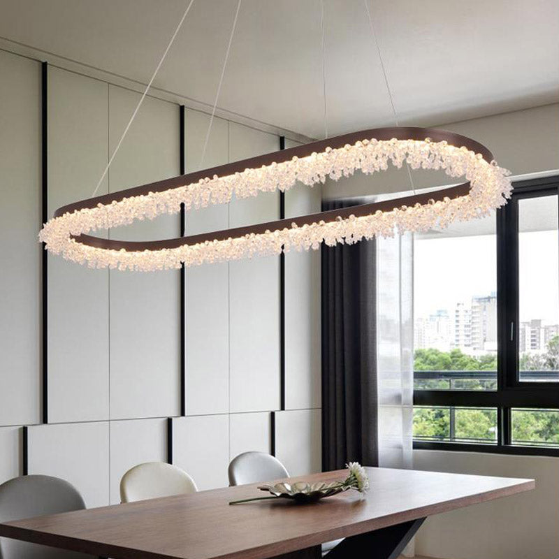 Brown Oval Suspension Lighting Contemporary Crystal Beaded LED Chandelier Light Fixture in Warm/White/Natural Light Brown Natural Clearhalo 'Ceiling Lights' 'Chandeliers' 'Modern Chandeliers' 'Modern' Lighting' 278574