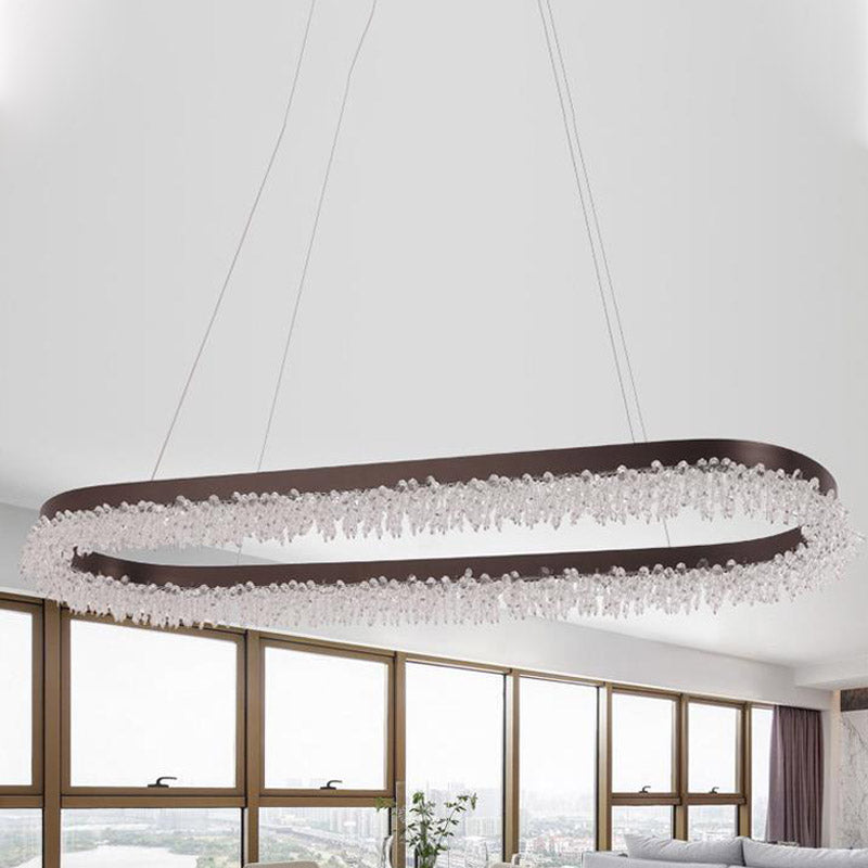 Brown Oval Suspension Lighting Contemporary Crystal Beaded LED Chandelier Light Fixture in Warm/White/Natural Light Clearhalo 'Ceiling Lights' 'Chandeliers' 'Modern Chandeliers' 'Modern' Lighting' 278576