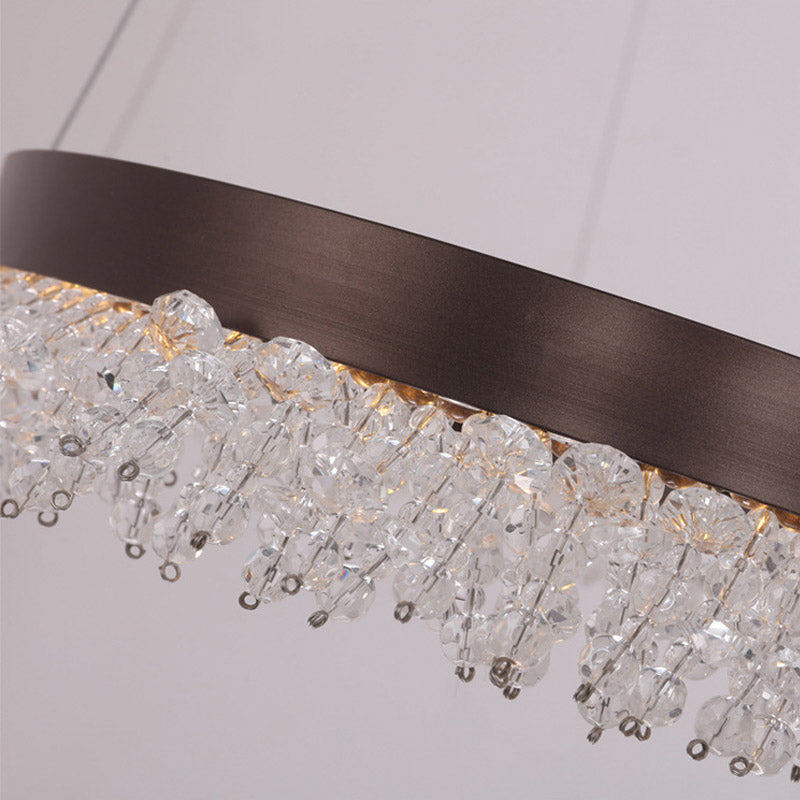 Brown Oval Suspension Lighting Contemporary Crystal Beaded LED Chandelier Light Fixture in Warm/White/Natural Light Clearhalo 'Ceiling Lights' 'Chandeliers' 'Modern Chandeliers' 'Modern' Lighting' 278579