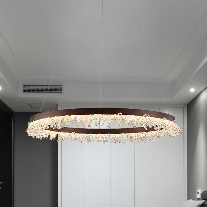 Ring Pendant Light Kit Simple Style Crystal Beaded Brown LED Chandelier Lamp, 16"/23.5" Wide Brown Clearhalo 'Ceiling Lights' 'Chandeliers' 'Modern Chandeliers' 'Modern' Lighting' 278601