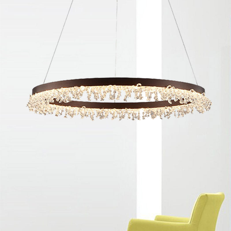 Ring Pendant Light Kit Simple Style Crystal Beaded Brown LED Chandelier Lamp, 16"/23.5" Wide Clearhalo 'Ceiling Lights' 'Chandeliers' 'Modern Chandeliers' 'Modern' Lighting' 278602