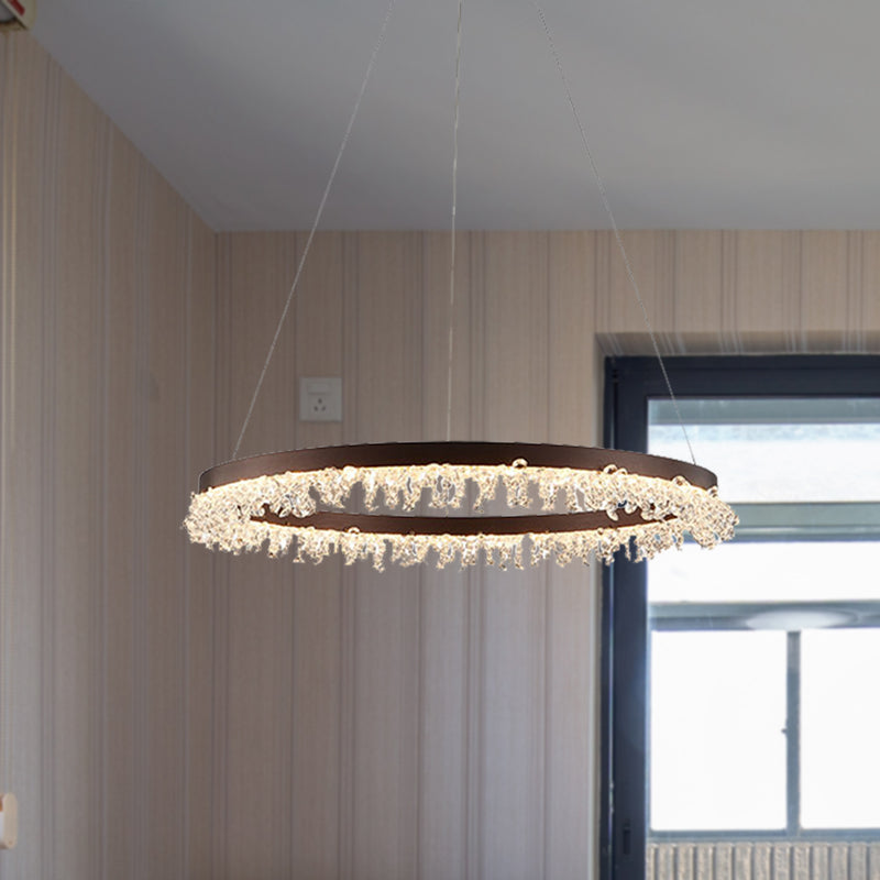 Ring Pendant Light Kit Simple Style Crystal Beaded Brown LED Chandelier Lamp, 16"/23.5" Wide Clearhalo 'Ceiling Lights' 'Chandeliers' 'Modern Chandeliers' 'Modern' Lighting' 278603