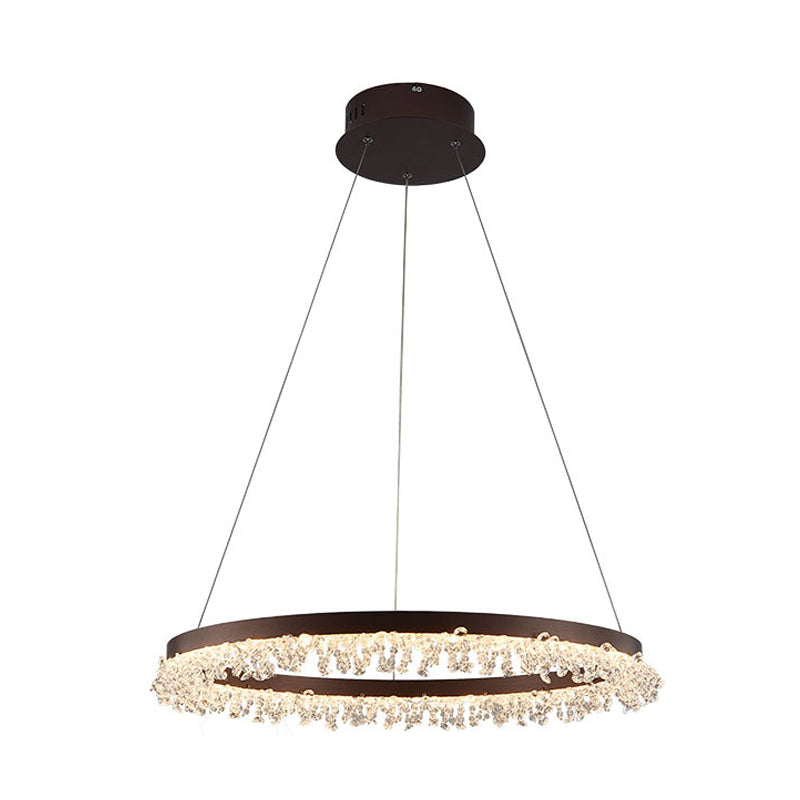 Ring Pendant Light Kit Simple Style Crystal Beaded Brown LED Chandelier Lamp, 16"/23.5" Wide Clearhalo 'Ceiling Lights' 'Chandeliers' 'Modern Chandeliers' 'Modern' Lighting' 278605