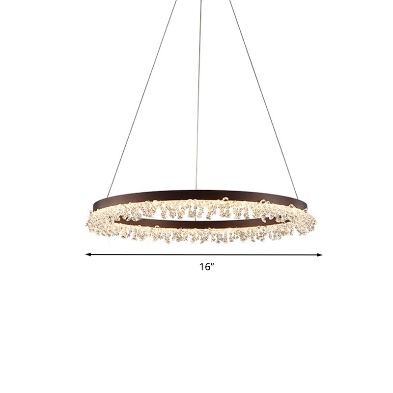 Ring Pendant Light Kit Simple Style Crystal Beaded Brown LED Chandelier Lamp, 16"/23.5" Wide Clearhalo 'Ceiling Lights' 'Chandeliers' 'Modern Chandeliers' 'Modern' Lighting' 278606