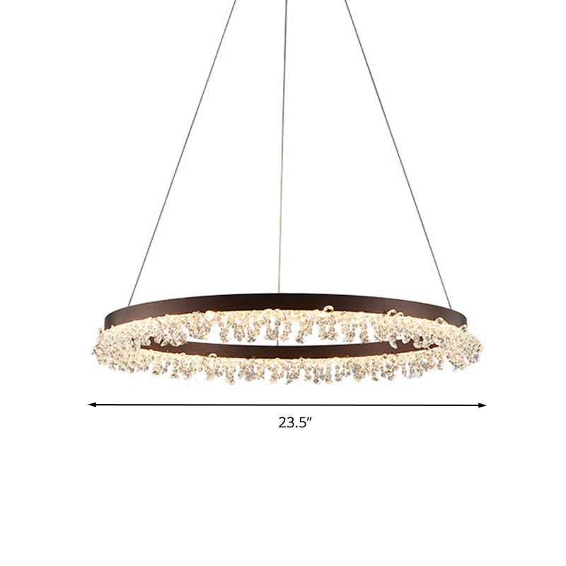 Ring Pendant Light Kit Simple Style Crystal Beaded Brown LED Chandelier Lamp, 16"/23.5" Wide Clearhalo 'Ceiling Lights' 'Chandeliers' 'Modern Chandeliers' 'Modern' Lighting' 278607