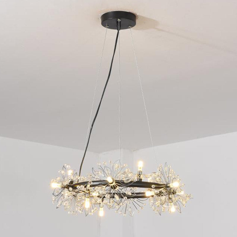 Circle Crystal Beaded Hanging Chandelier Minimalist Black 20.5"/26"/34" Wide LED Ceiling Lamp Clearhalo 'Ceiling Lights' 'Chandeliers' 'Modern Chandeliers' 'Modern' Lighting' 278609