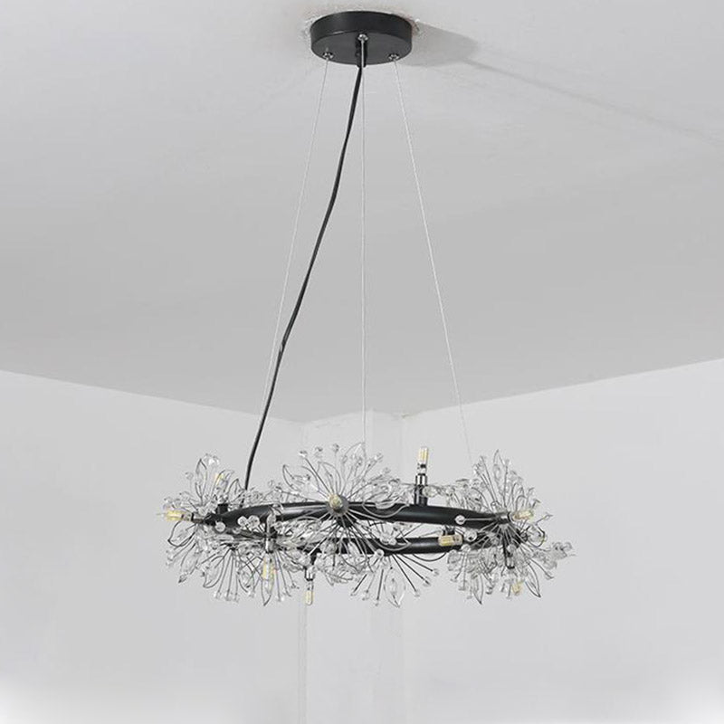 Circle Crystal Beaded Hanging Chandelier Minimalist Black 20.5"/26"/34" Wide LED Ceiling Lamp Clearhalo 'Ceiling Lights' 'Chandeliers' 'Modern Chandeliers' 'Modern' Lighting' 278610