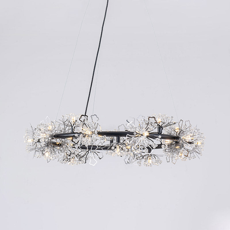 Circle Crystal Beaded Hanging Chandelier Minimalist Black 20.5"/26"/34" Wide LED Ceiling Lamp Clearhalo 'Ceiling Lights' 'Chandeliers' 'Modern Chandeliers' 'Modern' Lighting' 278612