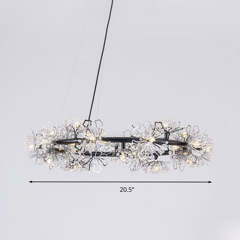 Circle Crystal Beaded Hanging Chandelier Minimalist Black 20.5"/26"/34" Wide LED Ceiling Lamp Clearhalo 'Ceiling Lights' 'Chandeliers' 'Modern Chandeliers' 'Modern' Lighting' 278613