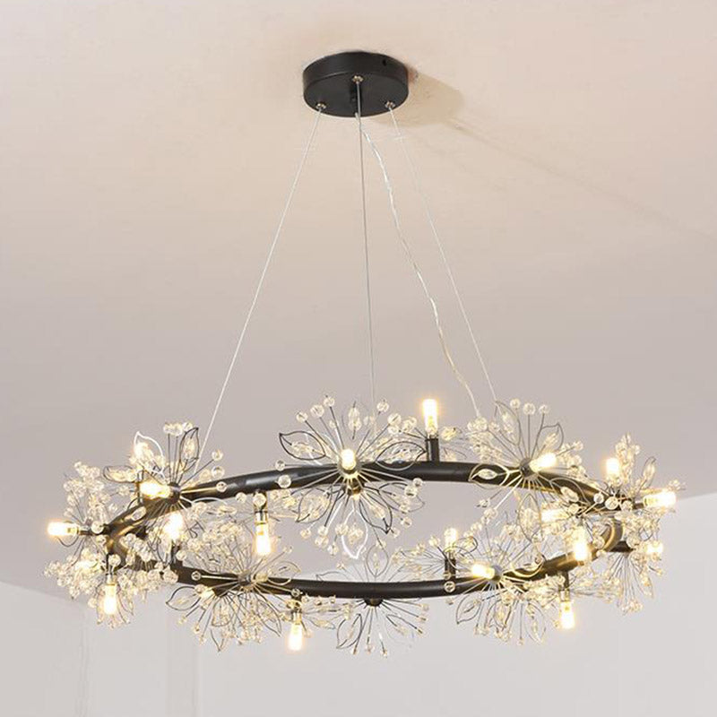 Circle Crystal Beaded Hanging Chandelier Minimalist Black 20.5"/26"/34" Wide LED Ceiling Lamp Clearhalo 'Ceiling Lights' 'Chandeliers' 'Modern Chandeliers' 'Modern' Lighting' 278614