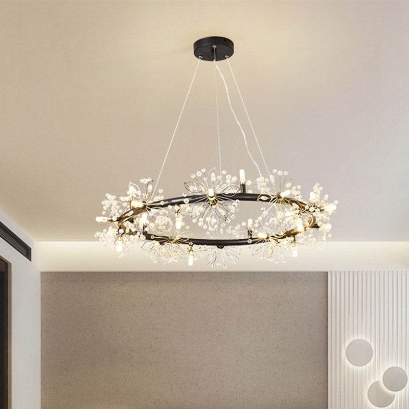 Circle Crystal Beaded Hanging Chandelier Minimalist Black 20.5"/26"/34" Wide LED Ceiling Lamp Clearhalo 'Ceiling Lights' 'Chandeliers' 'Modern Chandeliers' 'Modern' Lighting' 278615