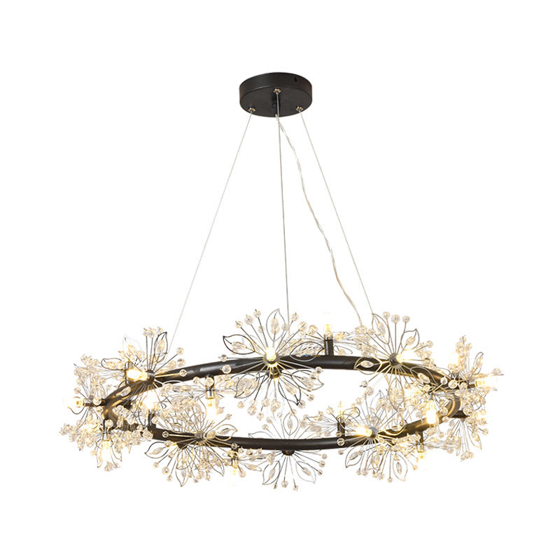 Circle Crystal Beaded Hanging Chandelier Minimalist Black 20.5"/26"/34" Wide LED Ceiling Lamp Clearhalo 'Ceiling Lights' 'Chandeliers' 'Modern Chandeliers' 'Modern' Lighting' 278617