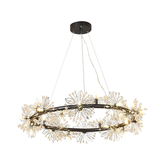 Circle Crystal Beaded Hanging Chandelier Minimalist Black 20.5"/26"/34" Wide LED Ceiling Lamp Clearhalo 'Ceiling Lights' 'Chandeliers' 'Modern Chandeliers' 'Modern' Lighting' 278617