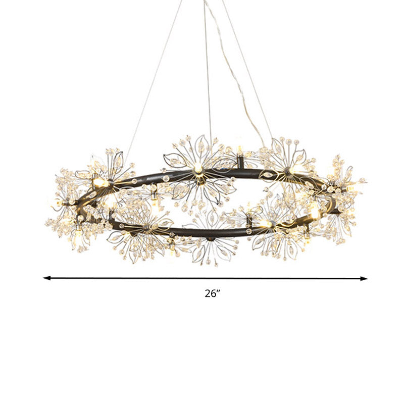 Circle Crystal Beaded Hanging Chandelier Minimalist Black 20.5"/26"/34" Wide LED Ceiling Lamp Clearhalo 'Ceiling Lights' 'Chandeliers' 'Modern Chandeliers' 'Modern' Lighting' 278618