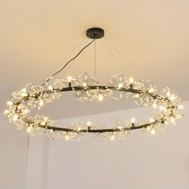 Circle Crystal Beaded Hanging Chandelier Minimalist Black 20.5"/26"/34" Wide LED Ceiling Lamp Clearhalo 'Ceiling Lights' 'Chandeliers' 'Modern Chandeliers' 'Modern' Lighting' 278619