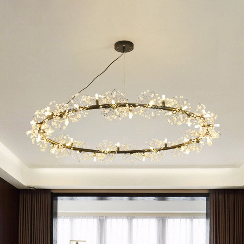 Circle Crystal Beaded Hanging Chandelier Minimalist Black 20.5"/26"/34" Wide LED Ceiling Lamp Clearhalo 'Ceiling Lights' 'Chandeliers' 'Modern Chandeliers' 'Modern' Lighting' 278620