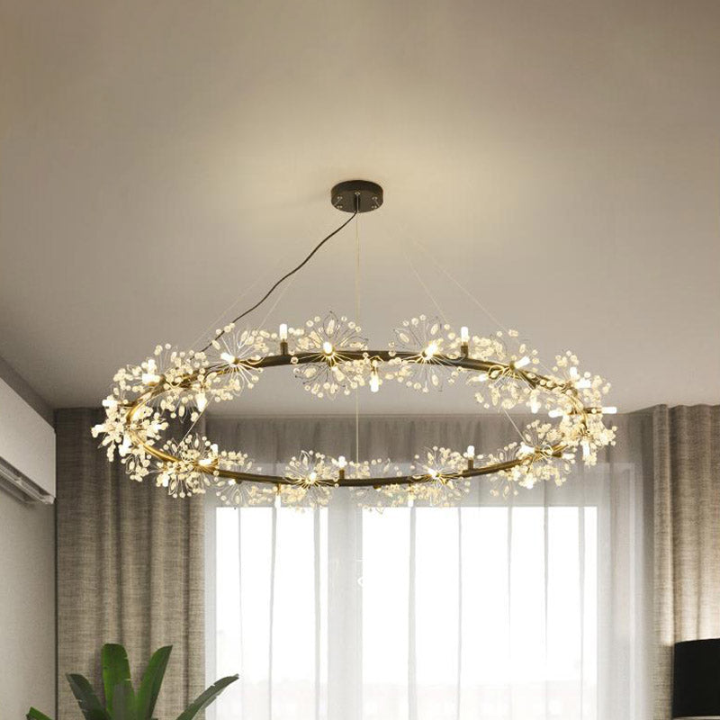 Circle Crystal Beaded Hanging Chandelier Minimalist Black 20.5"/26"/34" Wide LED Ceiling Lamp Clearhalo 'Ceiling Lights' 'Chandeliers' 'Modern Chandeliers' 'Modern' Lighting' 278621