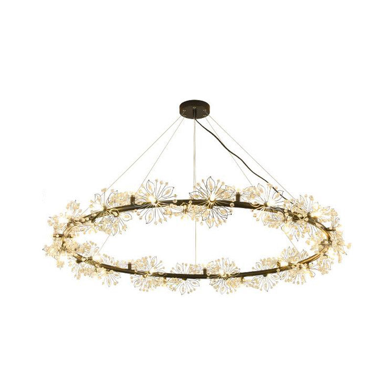 Circle Crystal Beaded Hanging Chandelier Minimalist Black 20.5"/26"/34" Wide LED Ceiling Lamp Clearhalo 'Ceiling Lights' 'Chandeliers' 'Modern Chandeliers' 'Modern' Lighting' 278623