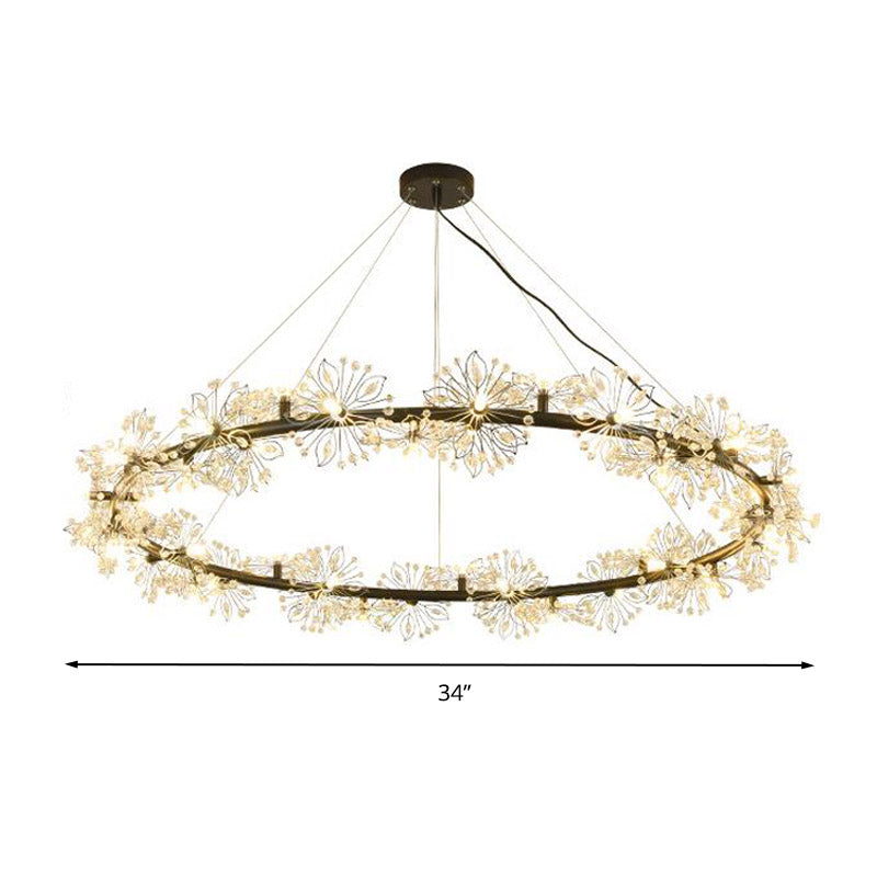 Circle Crystal Beaded Hanging Chandelier Minimalist Black 20.5"/26"/34" Wide LED Ceiling Lamp Clearhalo 'Ceiling Lights' 'Chandeliers' 'Modern Chandeliers' 'Modern' Lighting' 278624