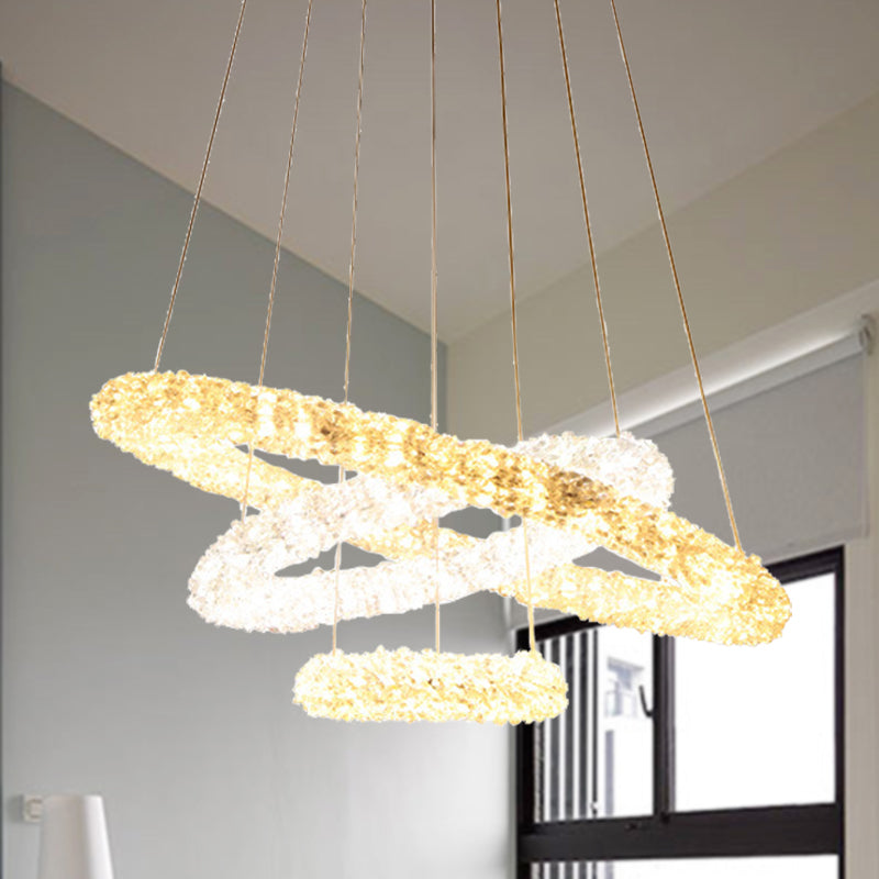 Crystal Beaded Ring Pendant Light Fixture Simple Style Chrome LED Chandelier Lamp, Warm/White/Natural Light Chrome Warm Clearhalo 'Ceiling Lights' 'Chandeliers' 'Modern Chandeliers' 'Modern' Lighting' 278631