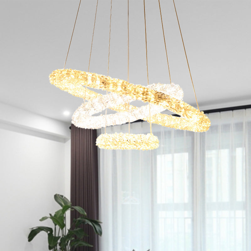 Crystal Beaded Ring Pendant Light Fixture Simple Style Chrome LED Chandelier Lamp, Warm/White/Natural Light Chrome Natural Clearhalo 'Ceiling Lights' 'Chandeliers' 'Modern Chandeliers' 'Modern' Lighting' 278633