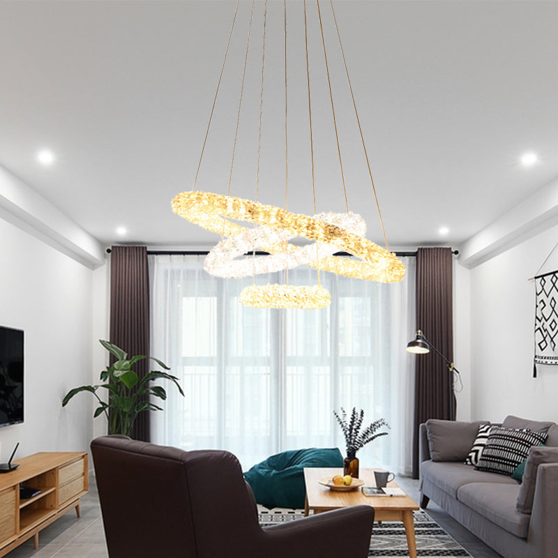 Crystal Beaded Ring Pendant Light Fixture Simple Style Chrome LED Chandelier Lamp, Warm/White/Natural Light Clearhalo 'Ceiling Lights' 'Chandeliers' 'Modern Chandeliers' 'Modern' Lighting' 278634