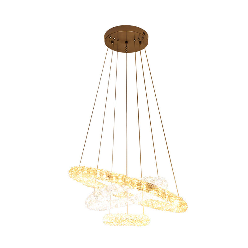 Crystal Beaded Ring Pendant Light Fixture Simple Style Chrome LED Chandelier Lamp, Warm/White/Natural Light Clearhalo 'Ceiling Lights' 'Chandeliers' 'Modern Chandeliers' 'Modern' Lighting' 278635