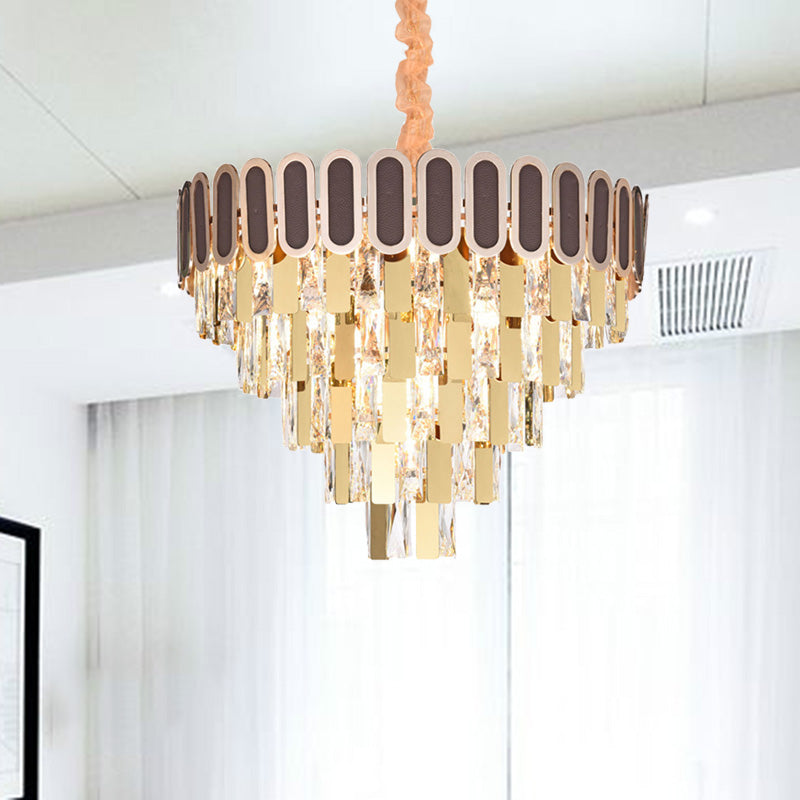 9/16 Lights Dining Room Chandelier Contemporary Gold Hanging Light Kit with Cone Crystal Shade Clearhalo 'Ceiling Lights' 'Chandeliers' Lighting' options 278651