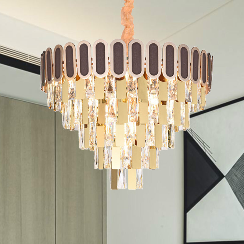 9/16 Lights Dining Room Chandelier Contemporary Gold Hanging Light Kit with Cone Crystal Shade Clearhalo 'Ceiling Lights' 'Chandeliers' Lighting' options 278652