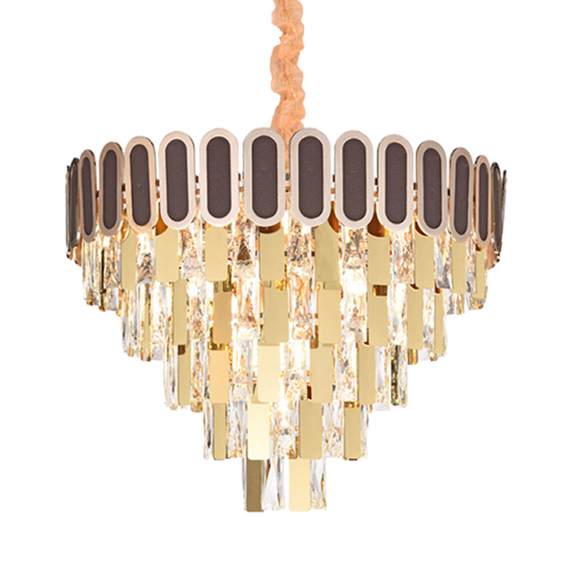 9/16 Lights Dining Room Chandelier Contemporary Gold Hanging Light Kit with Cone Crystal Shade Clearhalo 'Ceiling Lights' 'Chandeliers' Lighting' options 278655