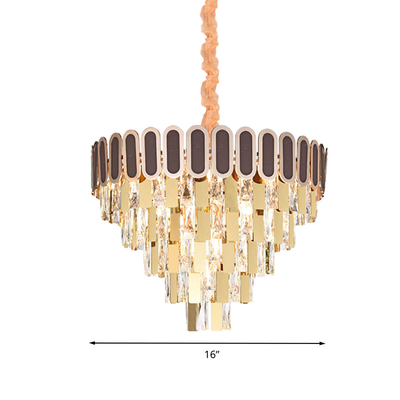 9/16 Lights Dining Room Chandelier Contemporary Gold Hanging Light Kit with Cone Crystal Shade Clearhalo 'Ceiling Lights' 'Chandeliers' Lighting' options 278656