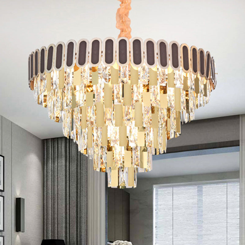 9/16 Lights Dining Room Chandelier Contemporary Gold Hanging Light Kit with Cone Crystal Shade Clearhalo 'Ceiling Lights' 'Chandeliers' Lighting' options 278657