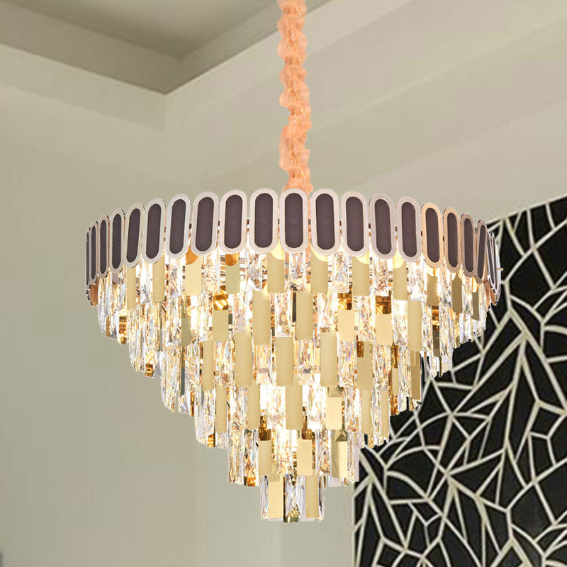 9/16 Lights Dining Room Chandelier Contemporary Gold Hanging Light Kit with Cone Crystal Shade Clearhalo 'Ceiling Lights' 'Chandeliers' Lighting' options 278659