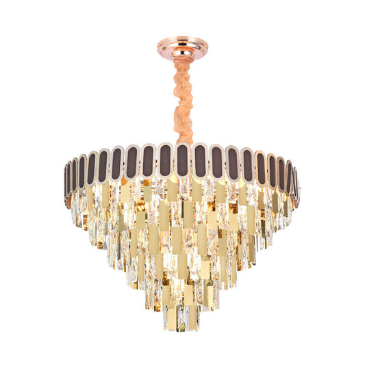 9/16 Lights Dining Room Chandelier Contemporary Gold Hanging Light Kit with Cone Crystal Shade Clearhalo 'Ceiling Lights' 'Chandeliers' Lighting' options 278661