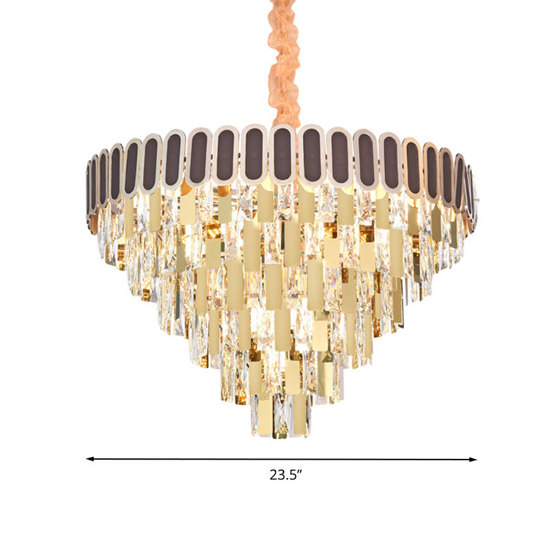 9/16 Lights Dining Room Chandelier Contemporary Gold Hanging Light Kit with Cone Crystal Shade Clearhalo 'Ceiling Lights' 'Chandeliers' Lighting' options 278662