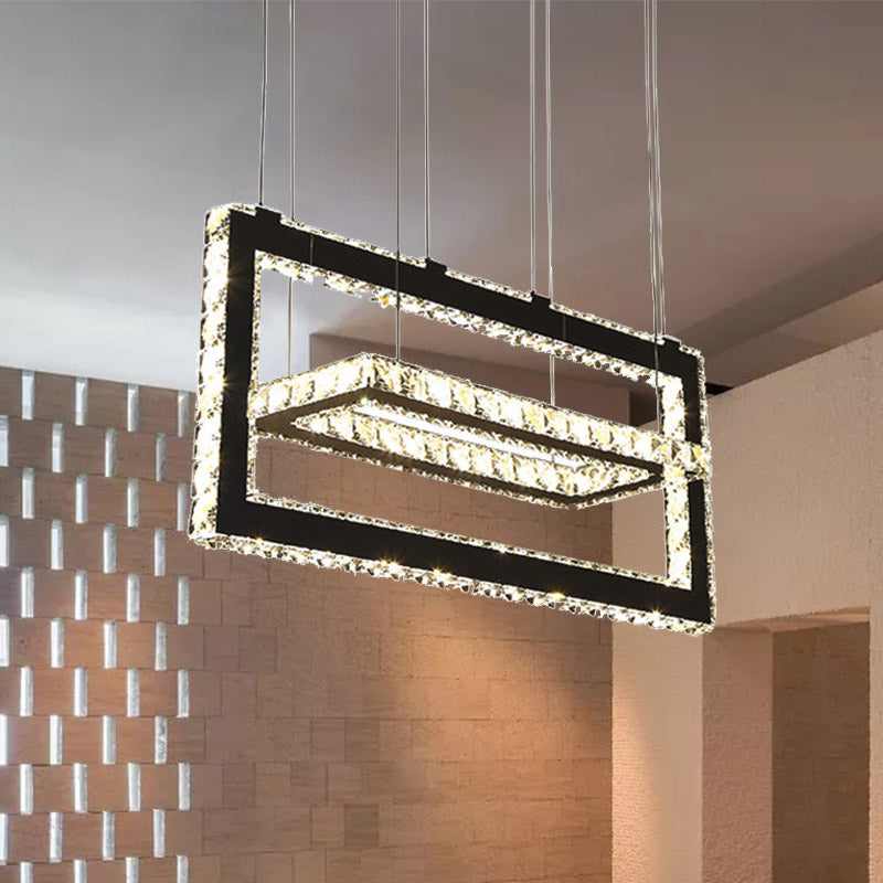 Stainless-Steel Rectangle Ceiling Pendant Light Contemporary K9 Crystal LED Chandelier Light, Warm/White/3 Color Light Stainless-Steel Warm Clearhalo 'Ceiling Lights' 'Chandeliers' 'Modern Chandeliers' 'Modern' Lighting' 278699