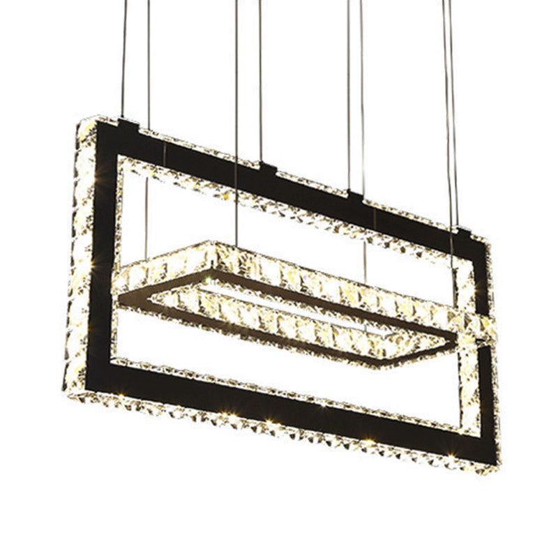 Stainless-Steel Rectangle Ceiling Pendant Light Contemporary K9 Crystal LED Chandelier Light, Warm/White/3 Color Light Clearhalo 'Ceiling Lights' 'Chandeliers' 'Modern Chandeliers' 'Modern' Lighting' 278703