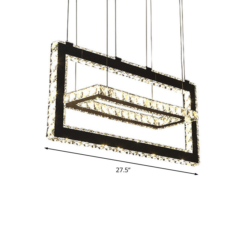 Stainless-Steel Rectangle Ceiling Pendant Light Contemporary K9 Crystal LED Chandelier Light, Warm/White/3 Color Light Clearhalo 'Ceiling Lights' 'Chandeliers' 'Modern Chandeliers' 'Modern' Lighting' 278704