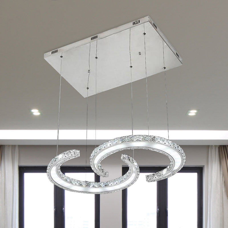 Double C-Shape Suspension Pendant Minimalist K9 Crystal Chrome LED Hanging Chandelier in Warm/White/3 Color Light Chrome White Clearhalo 'Ceiling Lights' 'Chandeliers' 'Modern Chandeliers' 'Modern' Lighting' 278706