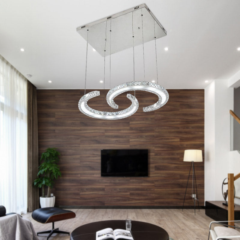 Double C-Shape Suspension Pendant Minimalist K9 Crystal Chrome LED Hanging Chandelier in Warm/White/3 Color Light Clearhalo 'Ceiling Lights' 'Chandeliers' 'Modern Chandeliers' 'Modern' Lighting' 278709