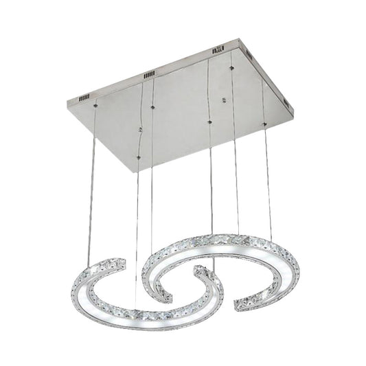 Double C-Shape Suspension Pendant Minimalist K9 Crystal Chrome LED Hanging Chandelier in Warm/White/3 Color Light Clearhalo 'Ceiling Lights' 'Chandeliers' 'Modern Chandeliers' 'Modern' Lighting' 278710