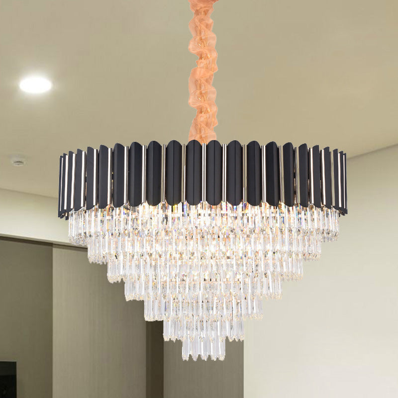 Layered Chandelier Lighting Fixture Minimalist Crystal 16/22 Lights Black Hanging Pendant Light Clearhalo 'Ceiling Lights' 'Chandeliers' Lighting' options 278713